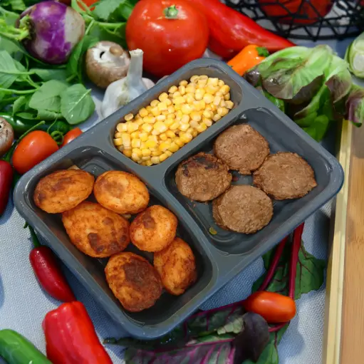 [KK107] מיני בורגר טבעוני, תפו"א אפוי וגרעיני תירס (בד"צ)